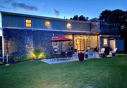 Oak Bluffs Martha's Vineyard vacation rental - Deck with pergola, bluestone patio, outdoor shower & Weber grill.