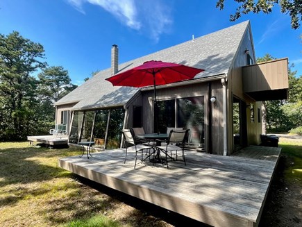 West Tisbury Martha's Vineyard vacation rental - Large deck with dining table, umbrella and grill