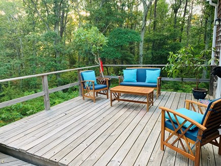 Vineyard Haven, West Chop Martha's Vineyard vacation rental - Private Back Deck over looking acres of woods and bird bath.