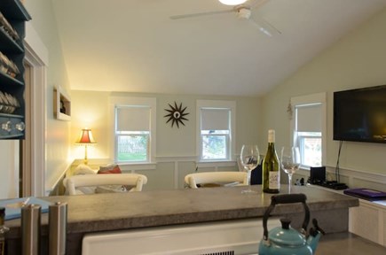 Vineyard Haven Martha's Vineyard vacation rental - View from kitchen into living room. Entry is on right.
