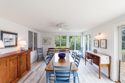 Katama-Edgartown near South Be Martha's Vineyard vacation rental - Dining Room with Antique Buffet, Sideboard & Church Bench
