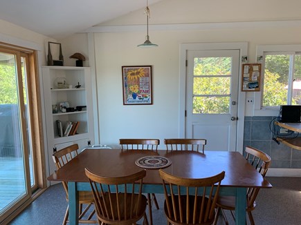 Chilmark Martha's Vineyard vacation rental - Dining area with sliders & deck to the left, kitchen to the right