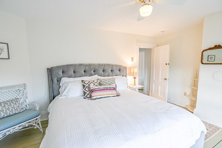 Oak Bluffs Martha's Vineyard vacation rental - Upstairs king bedroom w/ ceiling fan, bow window, desk, cable tv