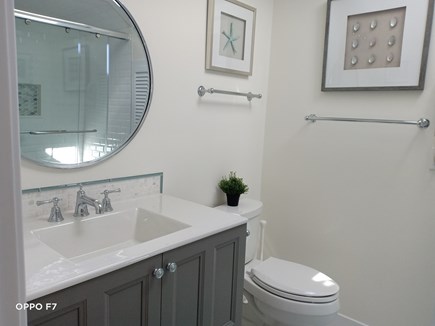 Edgartown Martha's Vineyard vacation rental - Upstairs bath en suite. See the glass shower in the mirror?