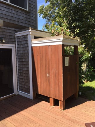 Aquinnah Martha's Vineyard vacation rental - Outdoor Shower First Floor Deck (Table for 6, Grill Not shown)