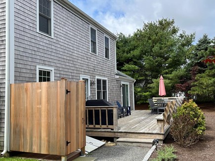 Edgartown, Katama Martha's Vineyard vacation rental - Back deck with large table, new BBQ grill and new outdoor shower