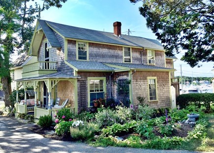 Oak Bluffs-MCVMA Martha's Vineyard vacation rental - Front porch, garden, & harbor from Wesleyan Grove