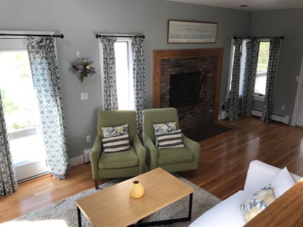 West Tisbury Martha's Vineyard vacation rental - First floor living room with smart tv, sofa and chairs.