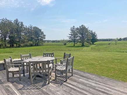 West Tisbury Martha's Vineyard vacation rental - Fieldview deck w/cushioned dining chairs & loungers, large yard
