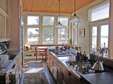West Tisbury Martha's Vineyard vacation rental - Kitchen w/an eat-in dining table and wraparound pastoral views