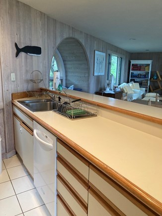 Chappaquiddick Martha's Vineyard vacation rental - The right side of the kitchen overlooks dining and family rooms.