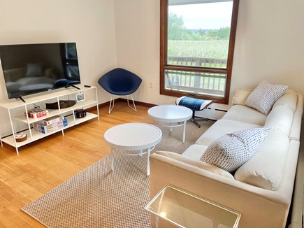Oak Bluffs Martha's Vineyard vacation rental - Den with smart TV and view of tranquil, private backyard.