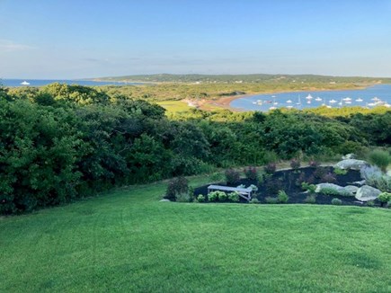 Aquinnah Martha's Vineyard vacation rental - Large landscaped yard and water views of house and ocean beyond
