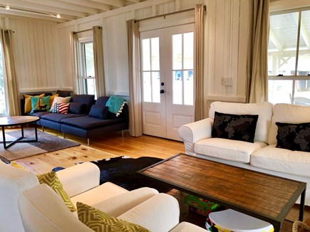 Oak Bluffs Martha's Vineyard vacation rental - Main house LR/seating area (TV faces navy sofa)