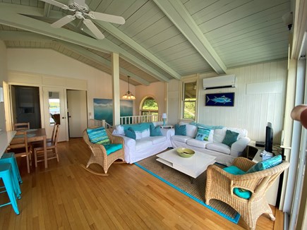 Vineyard Haven, Lagoon Frontage  Martha's Vineyard vacation rental - Open kitchen living room leads to upper deck