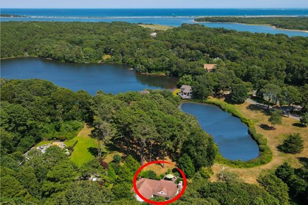Oak Bluffs, Sengekontacket Association, Oa Martha's Vineyard vacation rental - Location of the House is circled in red. Home on fresh water pond