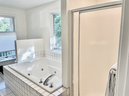 Edgartown Martha's Vineyard vacation rental - Master bathroom with walk-in shower and large Jacuzzi tub.