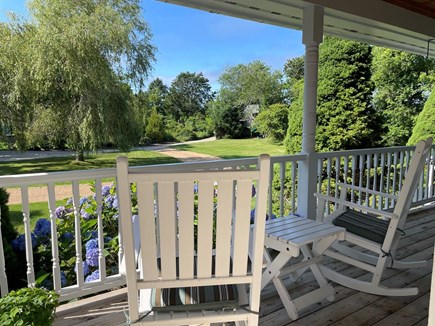 Edgartown Martha's Vineyard vacation rental - View of expansive front lawn from wraparound porch.