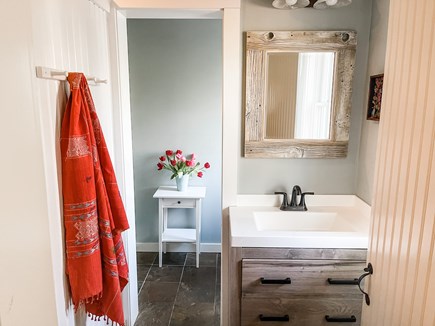 Edgartown Martha's Vineyard vacation rental - Downstairs bath with tiled shower- main house