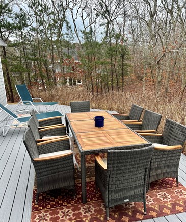 Oak Bluffs Martha's Vineyard vacation rental - Backyard deck with table and chairs for 8 and chaise lounges.