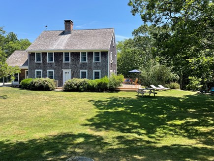 Chilmark Martha's Vineyard vacation rental - Front of home with side deck and large lawn