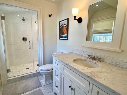 Edgartown Village Martha's Vineyard vacation rental - En suite bathroom with glass walk-in shower for queen bedroom.