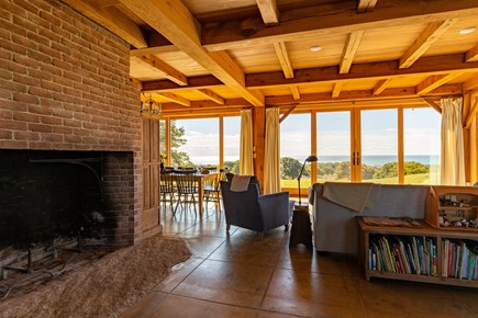 Chilmark, Allen Farm Hilltop Farmhouse Martha's Vineyard vacation rental - Fireplace and Living Room