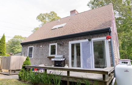 Vineyard Haven Martha's Vineyard vacation rental - backyard with outdoor shower, grill and deck