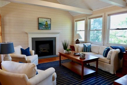 Edgartown Martha's Vineyard vacation rental - TV room also includes a cozy fireplace
