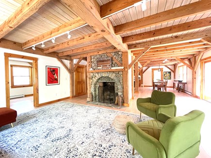 West Tisbury Martha's Vineyard vacation rental - Large post & beam living area with custom fireplace