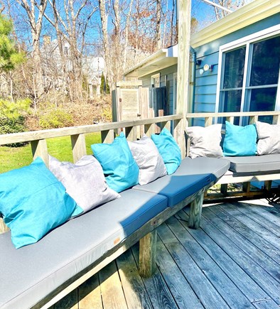 Vineyard Haven Martha's Vineyard vacation rental - Large deck with umbrella table and bench seating