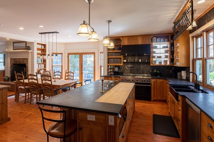 Vineyard Haven Martha's Vineyard vacation rental - Chef's kitchen and dining room with french doors to the patio.