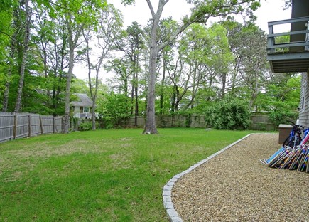Vineyard Haven (West Chop) Martha's Vineyard vacation rental - Large fenced back yard - showing upstairs deck 