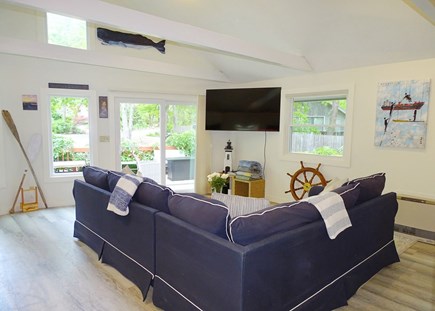 Vineyard Haven (West Chop) Martha's Vineyard vacation rental - Spacious vaulted living room with TV, sliders to deck 