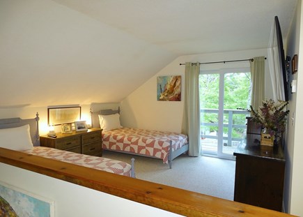 Vineyard Haven (West Chop) Martha's Vineyard vacation rental - Upstairs twin bedroom with TV, deck overlooking yard 
