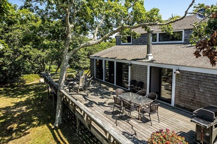 Chilmark, Spring Point Martha's Vineyard vacation rental - The 40' back deck with sunset water views.