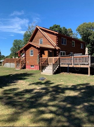 Oak Bluffs Martha's Vineyard vacation rental - 1300sqft back deck with large table for 9 and bbq for grilling!