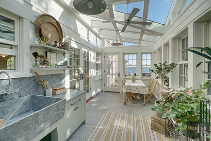 Waterfront in Vineyard Haven Martha's Vineyard vacation rental - Solarium with dining.