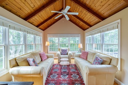 Edgartown Martha's Vineyard vacation rental - Cozy sunroom with cream leather couches