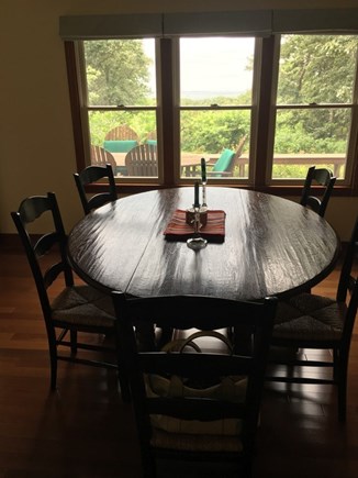 Chilmark, Menemsha Martha's Vineyard vacation rental - Dining area looking out to deck.Water view.