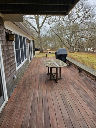 Chilmark, Menemsha Martha's Vineyard vacation rental - Front deck , with gas propane grill.Water view.