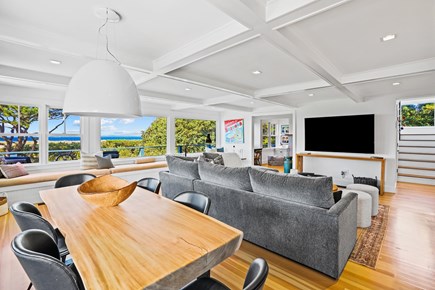 Vineyard Haven, West Chop Water Front  Martha's Vineyard vacation rental - Dinning area living room and study with ocean views