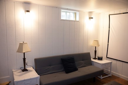 Oak Bluffs Martha's Vineyard vacation rental - Basement rec room -- couch, chairs, side tables, 55 inch tv