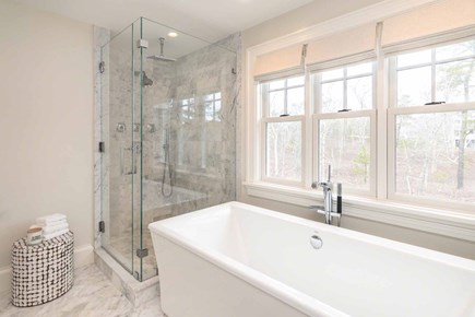 Oak Bluffs Martha's Vineyard vacation rental - Primary Bathroom #1 Glass Walk-In Shower And Soaking Tub