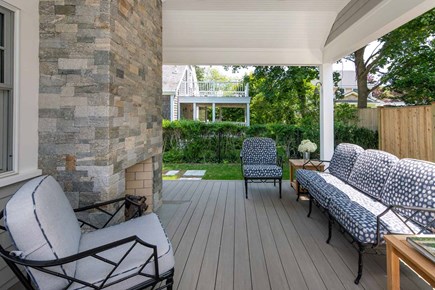 Edgartown Village Martha's Vineyard vacation rental - Covered Porch With Seating & Fireplace