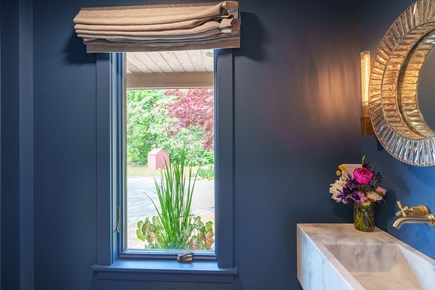 Edgartown Martha's Vineyard vacation rental - Half Bathroom With Custom Floating Marble Vanity