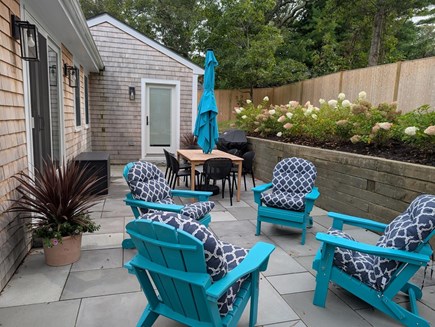 Vineyard Haven, West Chop  Martha's Vineyard vacation rental - Peacefull Bluestone patio with gill, dining and seating area.