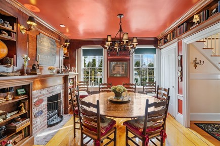 Edgartown Village Martha's Vineyard vacation rental - Dining room seats 8 with china cabinet and fireplace