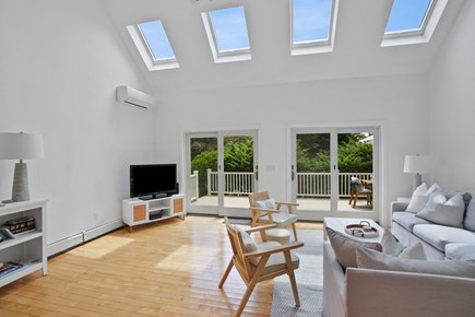 Katama-Edgartown Martha's Vineyard vacation rental - Living room with TV and sliders to deck