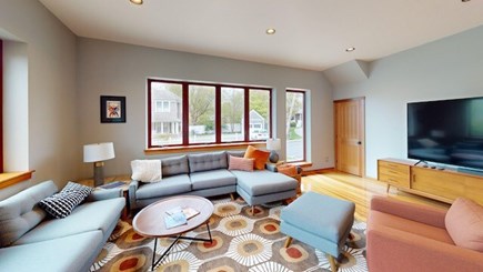 Vineyard Haven Martha's Vineyard vacation rental - Sun splashed living room with large couch and chairs